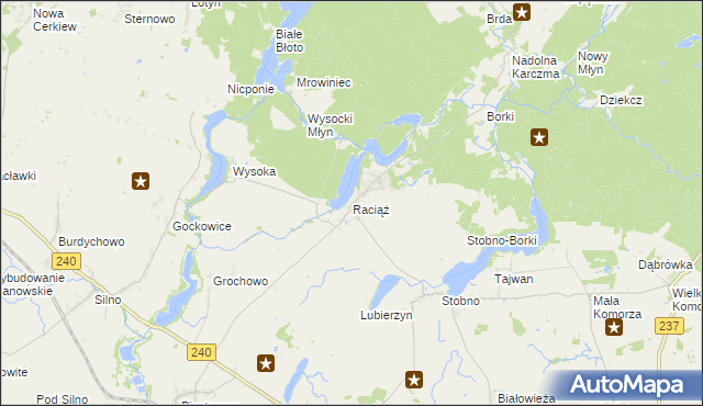 mapa Raciąż gmina Tuchola, Raciąż gmina Tuchola na mapie Targeo