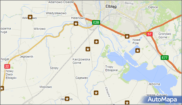 mapa Raczki Elbląskie, Raczki Elbląskie na mapie Targeo