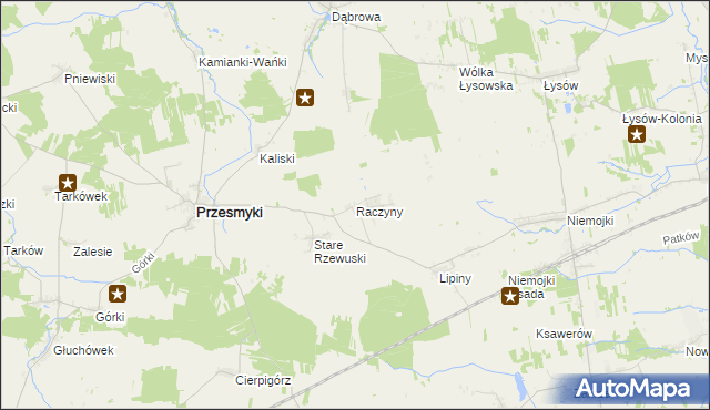 mapa Raczyny gmina Przesmyki, Raczyny gmina Przesmyki na mapie Targeo