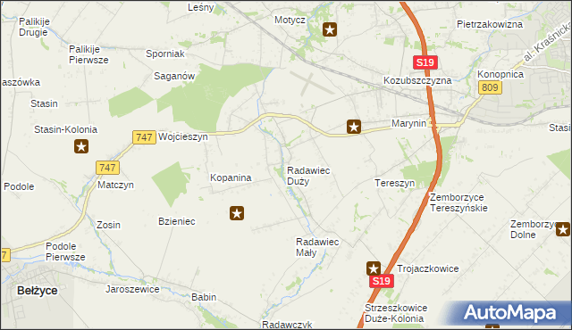 mapa Radawiec Duży, Radawiec Duży na mapie Targeo