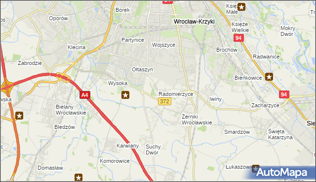 mapa Radomierzyce gmina Siechnice, Radomierzyce gmina Siechnice na mapie Targeo