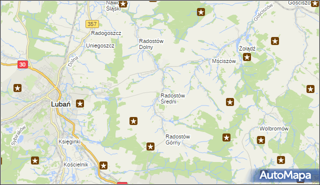 mapa Radostów Średni, Radostów Średni na mapie Targeo