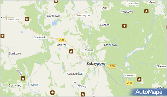 mapa Radusz gmina Kołczygłowy, Radusz gmina Kołczygłowy na mapie Targeo