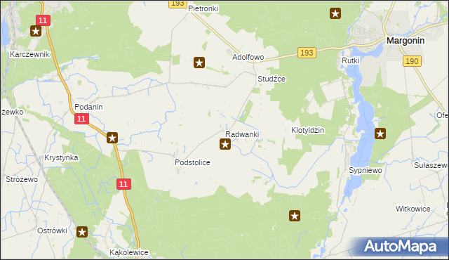 mapa Radwanki gmina Margonin, Radwanki gmina Margonin na mapie Targeo