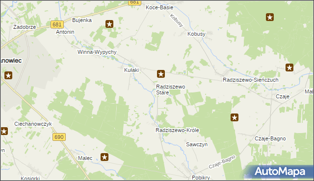 mapa Radziszewo-Sobiechowo, Radziszewo-Sobiechowo na mapie Targeo