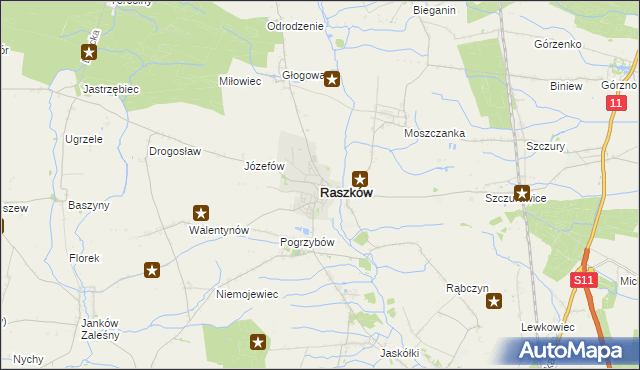 mapa Raszków powiat ostrowski, Raszków powiat ostrowski na mapie Targeo