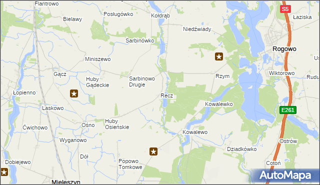 mapa Recz gmina Rogowo, Recz gmina Rogowo na mapie Targeo