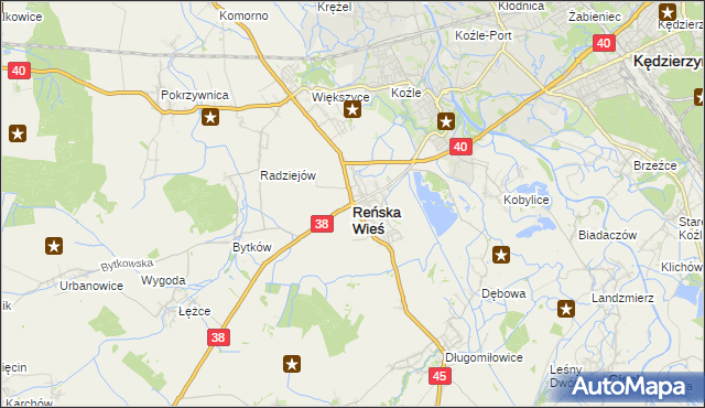 mapa Reńska Wieś powiat kędzierzyńsko-kozielski, Reńska Wieś powiat kędzierzyńsko-kozielski na mapie Targeo