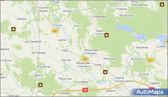 mapa Restarzew Środkowy, Restarzew Środkowy na mapie Targeo