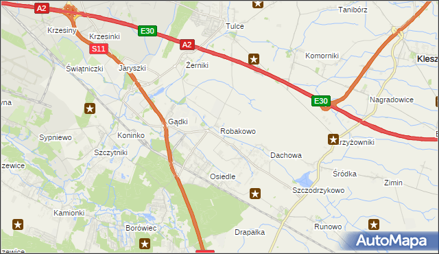 mapa Robakowo gmina Kórnik, Robakowo gmina Kórnik na mapie Targeo