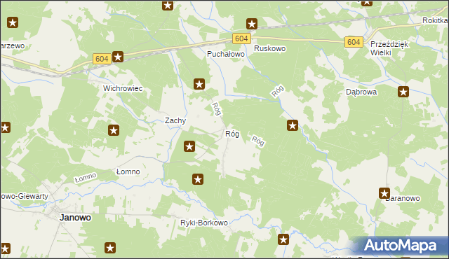 mapa Róg gmina Janowo, Róg gmina Janowo na mapie Targeo