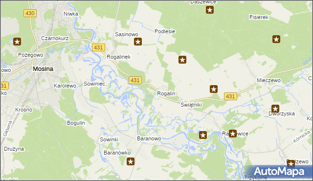 mapa Rogalin gmina Mosina, Rogalin gmina Mosina na mapie Targeo