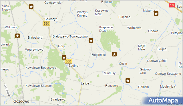 mapa Rogienice gmina Gozdowo, Rogienice gmina Gozdowo na mapie Targeo