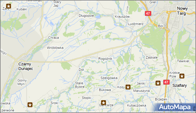 mapa Rogoźnik gmina Nowy Targ, Rogoźnik gmina Nowy Targ na mapie Targeo