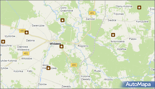 mapa Rogóźno gmina Widawa, Rogóźno gmina Widawa na mapie Targeo