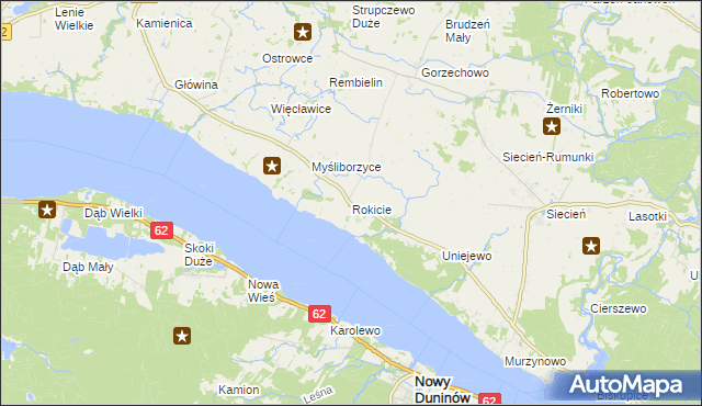 mapa Rokicie gmina Brudzeń Duży, Rokicie gmina Brudzeń Duży na mapie Targeo