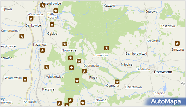 mapa Romanów gmina Przeworno, Romanów gmina Przeworno na mapie Targeo