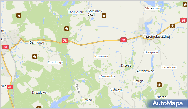 mapa Rosnowo gmina Trzcińsko-Zdrój, Rosnowo gmina Trzcińsko-Zdrój na mapie Targeo