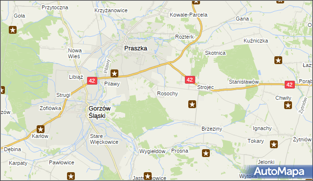 mapa Rosochy gmina Praszka, Rosochy gmina Praszka na mapie Targeo