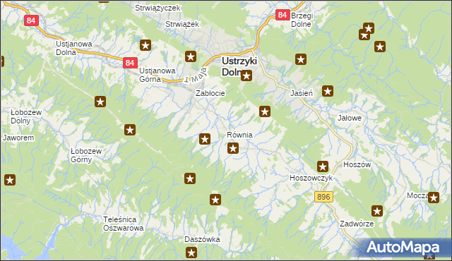 mapa Równia gmina Ustrzyki Dolne, Równia gmina Ustrzyki Dolne na mapie Targeo