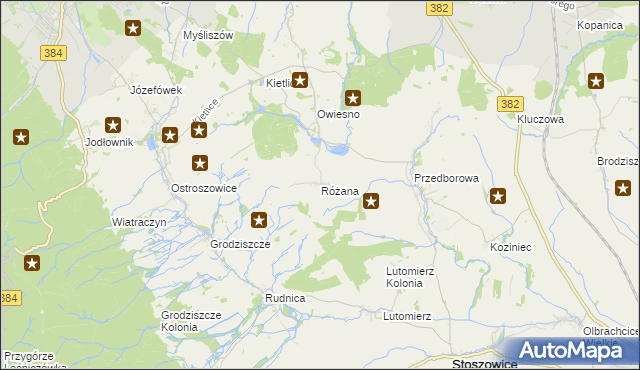 mapa Różana gmina Stoszowice, Różana gmina Stoszowice na mapie Targeo