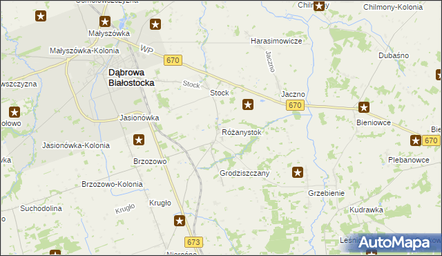 mapa Różanystok, Różanystok na mapie Targeo