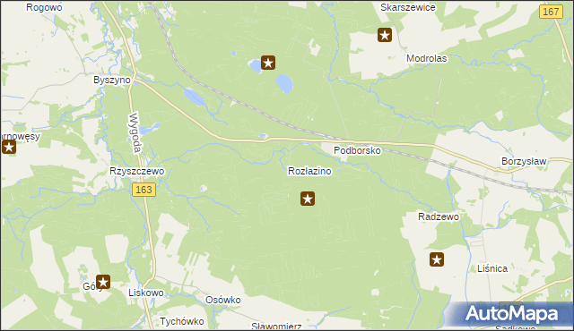 mapa Rozłazino gmina Tychowo, Rozłazino gmina Tychowo na mapie Targeo