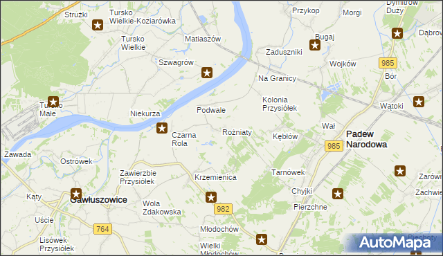 mapa Rożniaty gmina Padew Narodowa, Rożniaty gmina Padew Narodowa na mapie Targeo