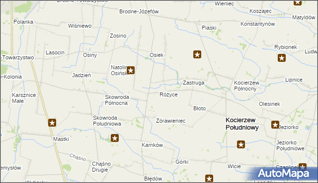 mapa Różyce gmina Kocierzew Południowy, Różyce gmina Kocierzew Południowy na mapie Targeo