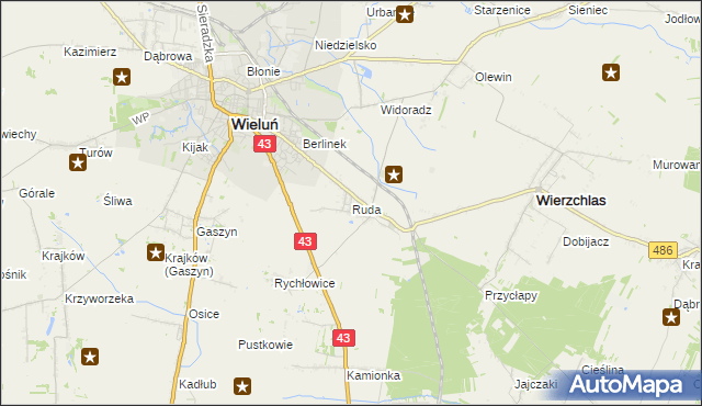 mapa Ruda gmina Wieluń, Ruda gmina Wieluń na mapie Targeo