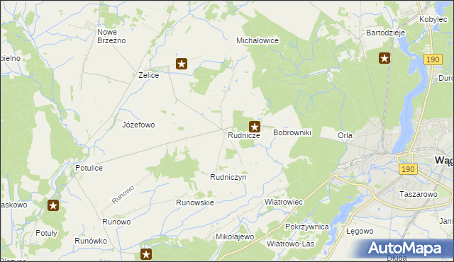 mapa Rudnicze gmina Wągrowiec, Rudnicze gmina Wągrowiec na mapie Targeo