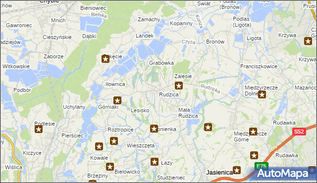 mapa Rudzica gmina Jasienica, Rudzica gmina Jasienica na mapie Targeo