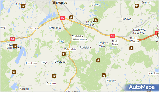 mapa Rudziska gmina Biskupiec, Rudziska gmina Biskupiec na mapie Targeo
