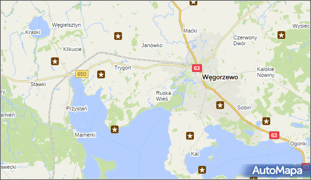 mapa Ruska Wieś gmina Węgorzewo, Ruska Wieś gmina Węgorzewo na mapie Targeo