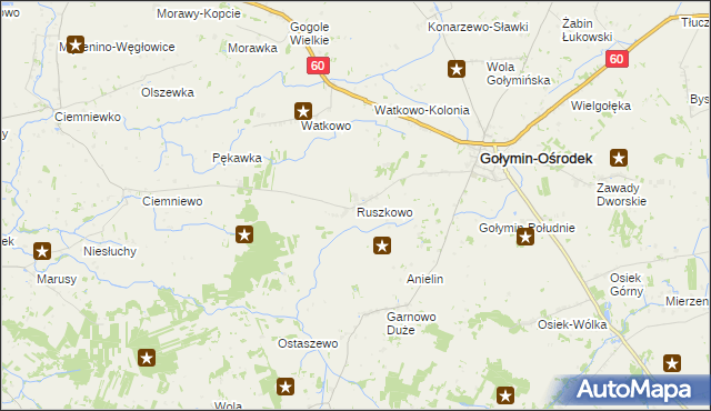 mapa Ruszkowo gmina Gołymin-Ośrodek, Ruszkowo gmina Gołymin-Ośrodek na mapie Targeo