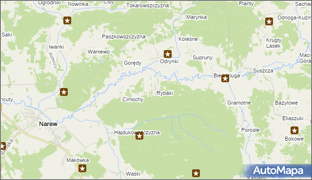 mapa Rybaki gmina Narew, Rybaki gmina Narew na mapie Targeo