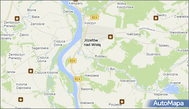 mapa Rybitwy gmina Józefów nad Wisłą, Rybitwy gmina Józefów nad Wisłą na mapie Targeo