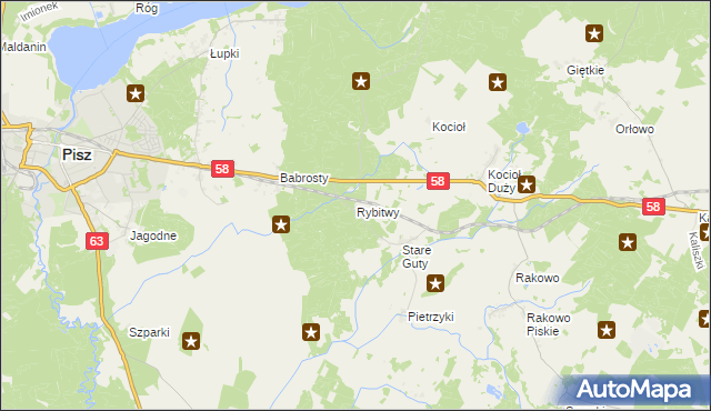 mapa Rybitwy gmina Pisz, Rybitwy gmina Pisz na mapie Targeo