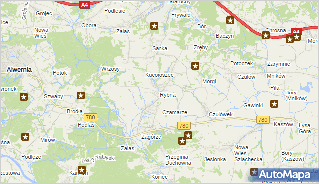 mapa Rybna gmina Czernichów, Rybna gmina Czernichów na mapie Targeo