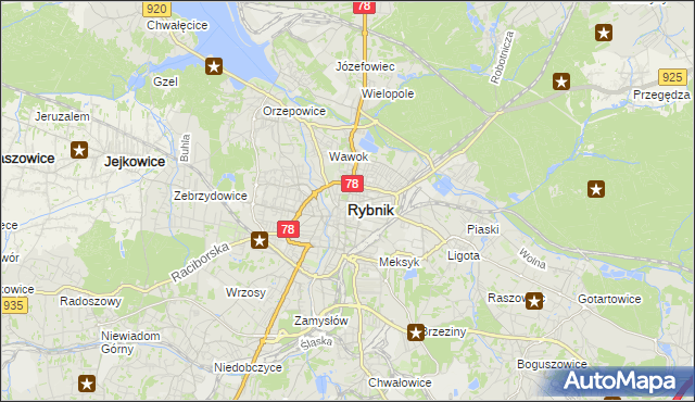 mapa Rybnika, Rybnik na mapie Targeo