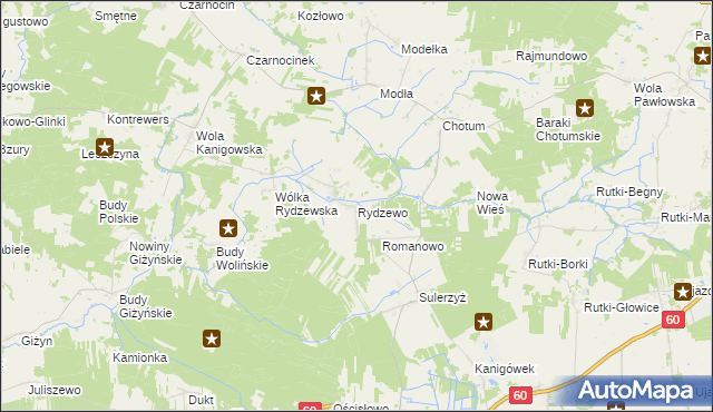 mapa Rydzewo gmina Ciechanów, Rydzewo gmina Ciechanów na mapie Targeo