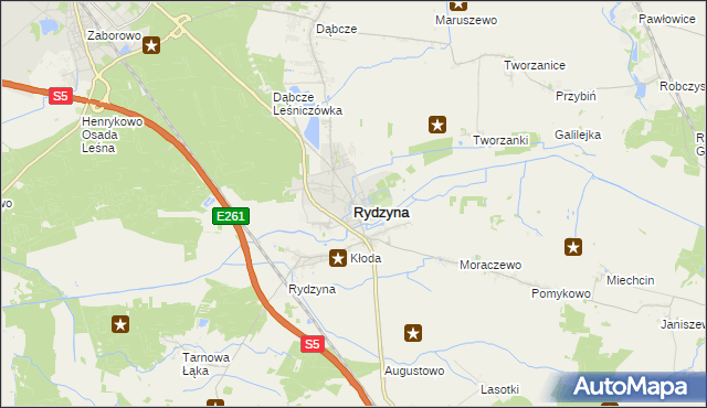 mapa Rydzyna powiat leszczyński, Rydzyna powiat leszczyński na mapie Targeo