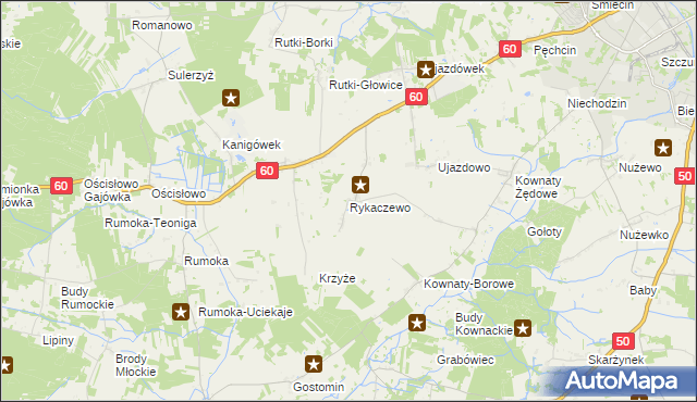 mapa Rykaczewo gmina Ciechanów, Rykaczewo gmina Ciechanów na mapie Targeo