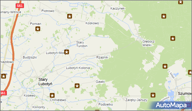 mapa Rząśnik gmina Stary Lubotyń, Rząśnik gmina Stary Lubotyń na mapie Targeo