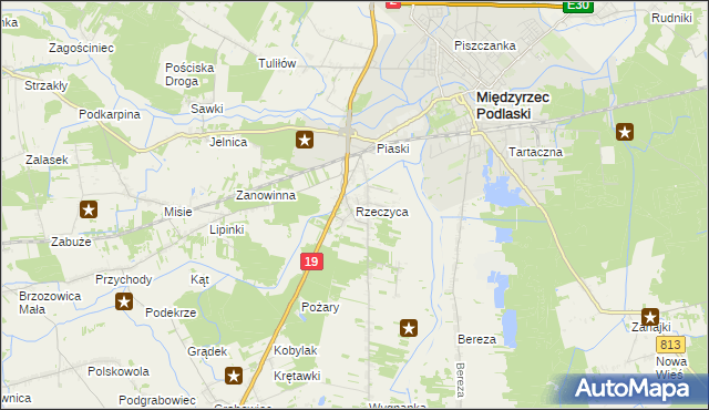 mapa Rzeczyca gmina Międzyrzec Podlaski, Rzeczyca gmina Międzyrzec Podlaski na mapie Targeo