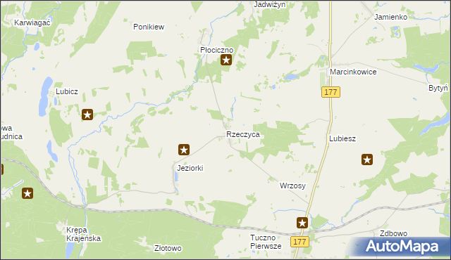 mapa Rzeczyca gmina Tuczno, Rzeczyca gmina Tuczno na mapie Targeo
