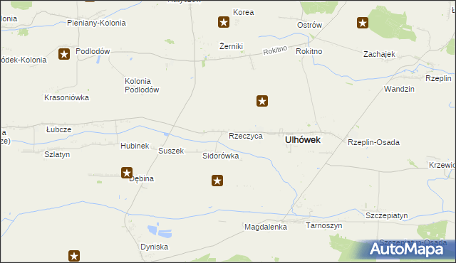 mapa Rzeczyca gmina Ulhówek, Rzeczyca gmina Ulhówek na mapie Targeo