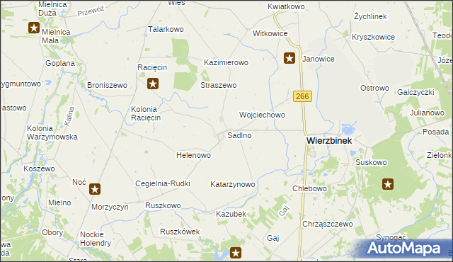 mapa Sadlno gmina Wierzbinek, Sadlno gmina Wierzbinek na mapie Targeo