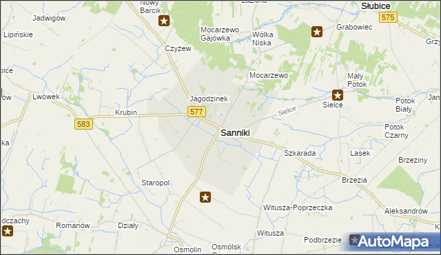 mapa Sanniki powiat gostyniński, Sanniki powiat gostyniński na mapie Targeo