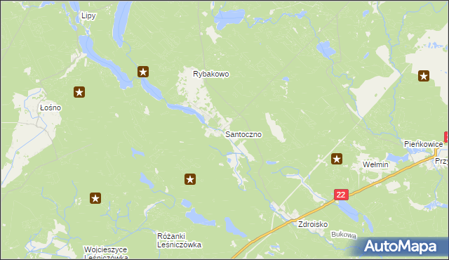 mapa Santoczno, Santoczno na mapie Targeo